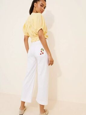 Anthropologie Maeve The Colette Cropped Embroidered Wide Leg Pants 26